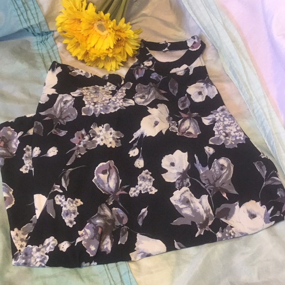 BLACK FLORAL HIGH NECK LOW BACK LINED DRESS - Picture 2 of 8
